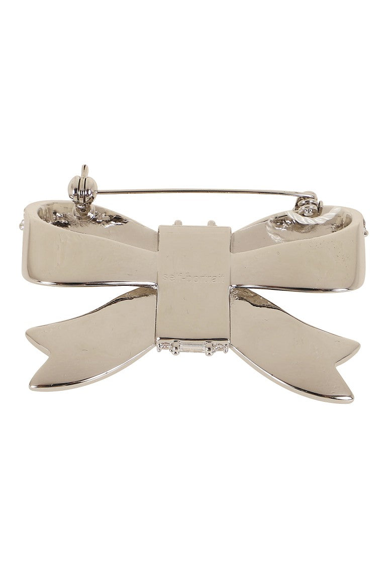 Self-Portrait Silver Three-Dimensional Crystal Bow Brooch
