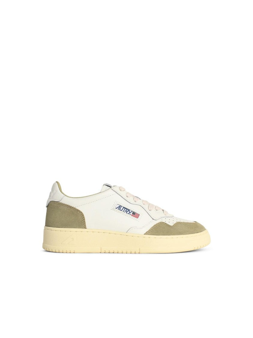 Autry 'Medalist Low' Green And White Leather And Suede Sneakers