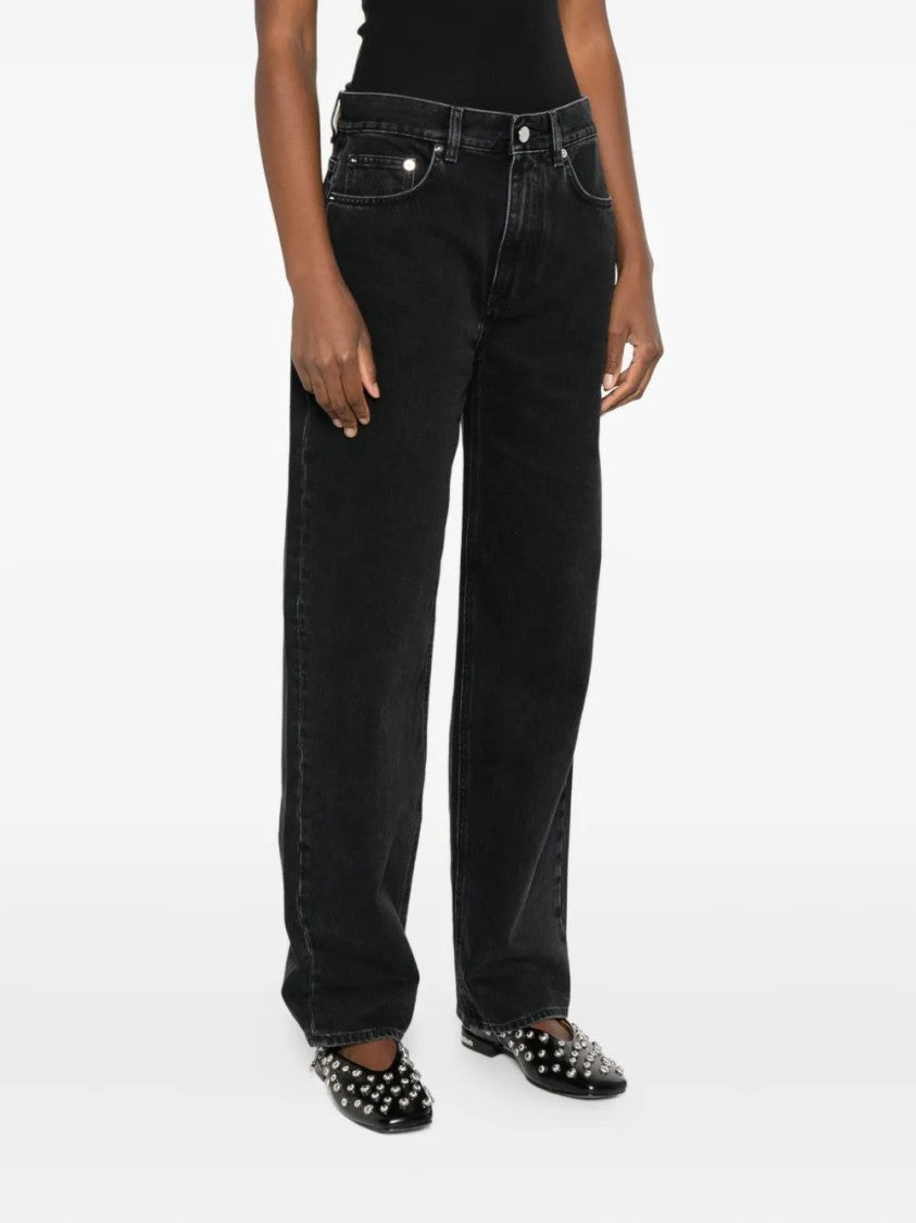 Loulou Studio Washed Grey Jeans With Five-Pocket Styling And Raw Hem