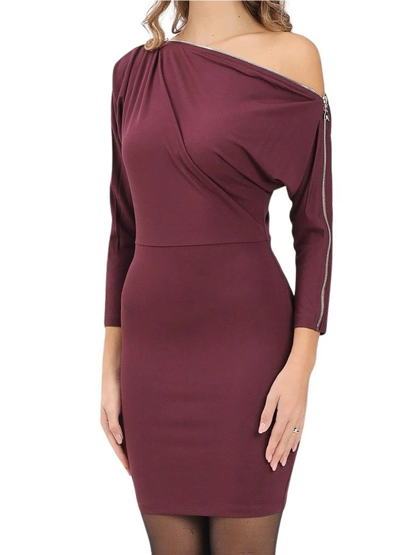 Patrizia Pepe Asymmetric Batwing Sleeve Viscose Dress With Statement Zip Detail