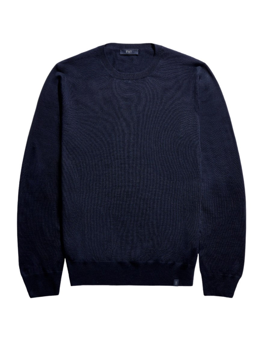 Fay Crew Neck Sweater In Deep Navy