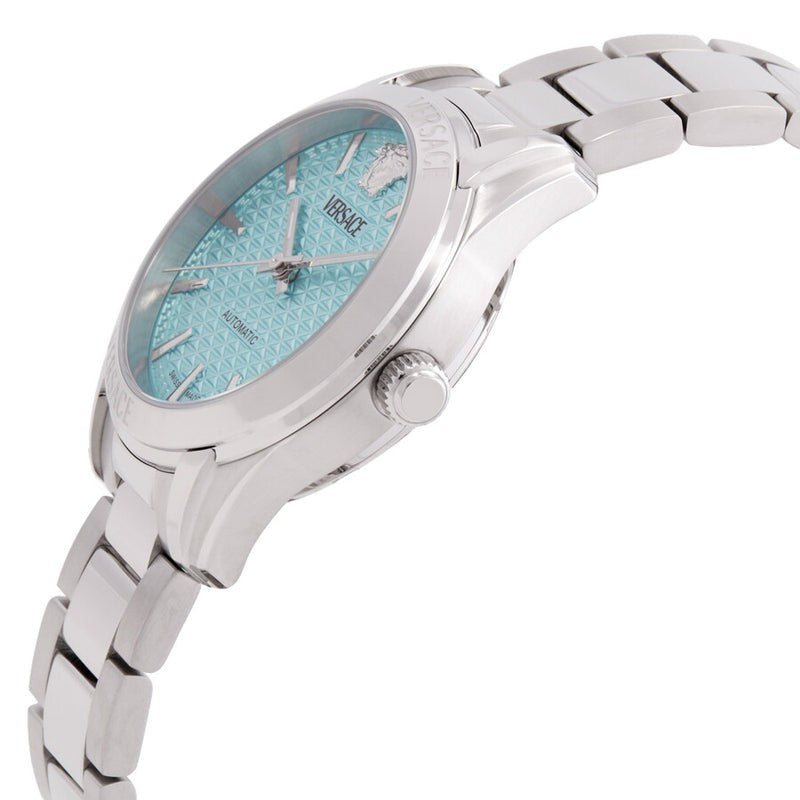 Versace Greca Classic Automatic Wristwatch With Turquoise Dial And Exhibition Back