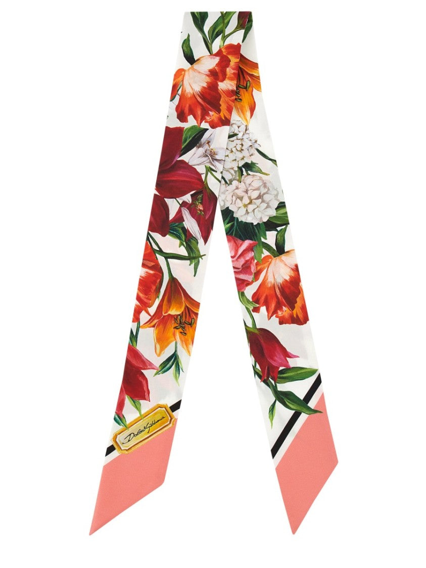 Dolce & Gabbana Floral Print Coral Pink Bandeau Scarf