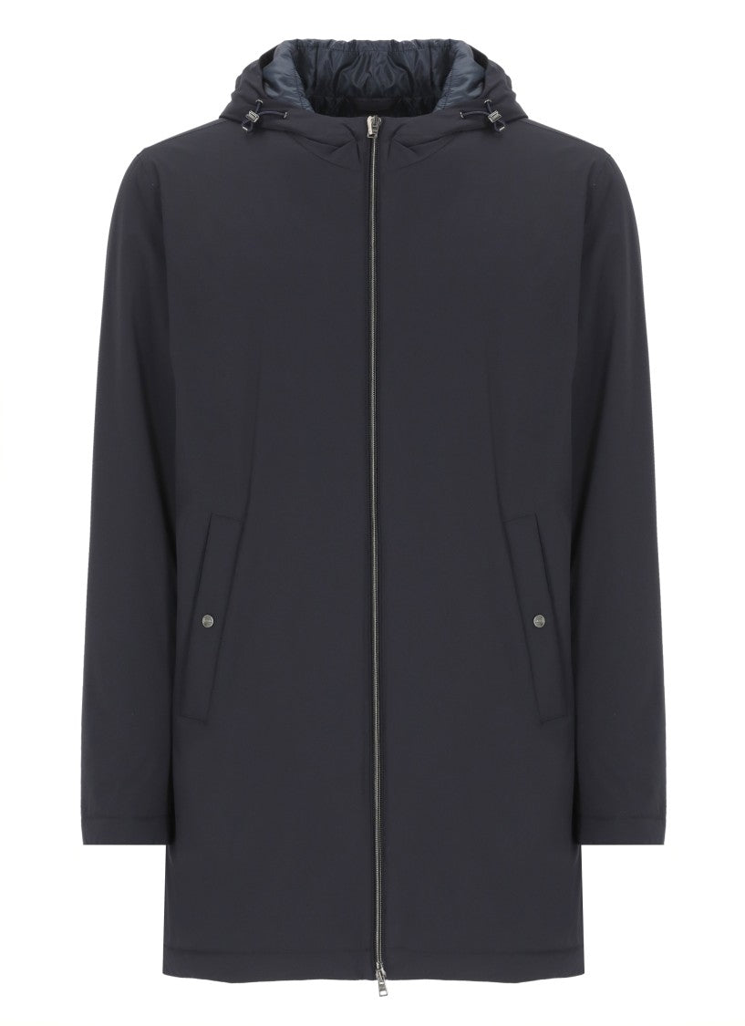 Herno Dark Blue Padded Parka With Adjustable Hood And Functional Design