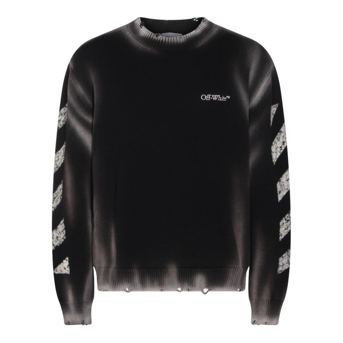 Off-White Faded Black Sweater With Distressed Details