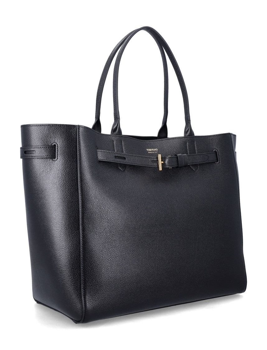 Tom Ford Architectural Black Hammered Leather Audrey Large Tote