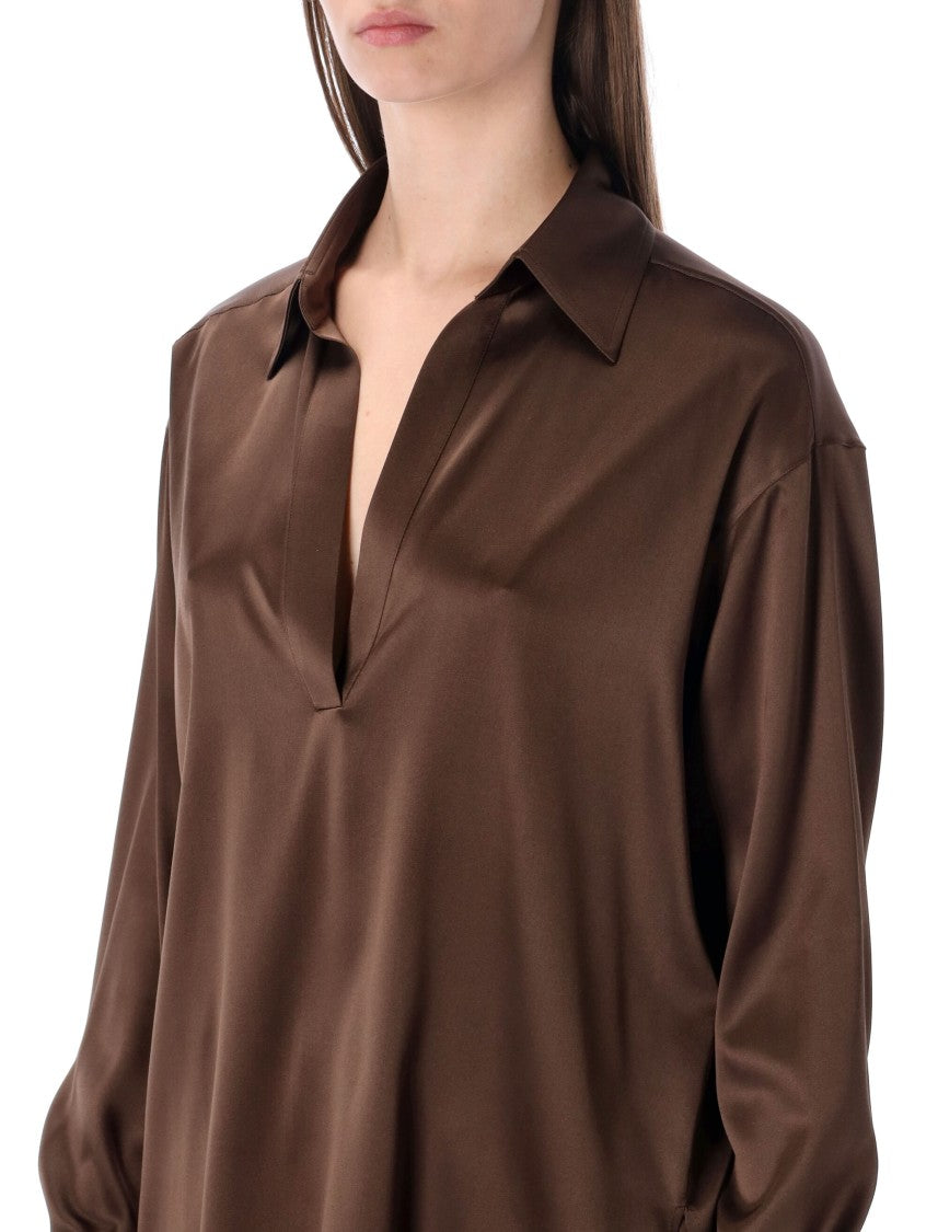 Tom Ford Stretch Silk Satin Polo Blouse