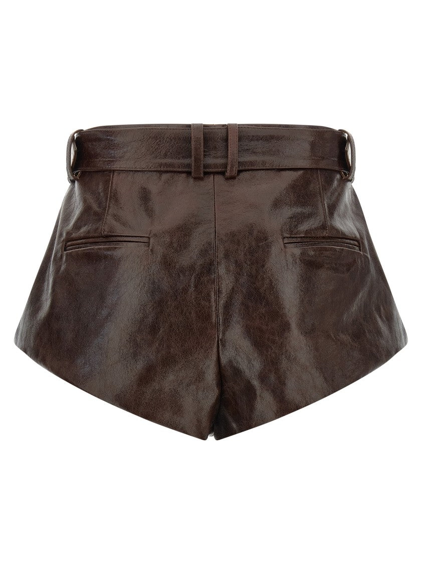 Magda Butrym Craquelé Shiny Leather High-Waisted Shorts With Flared Silhouette