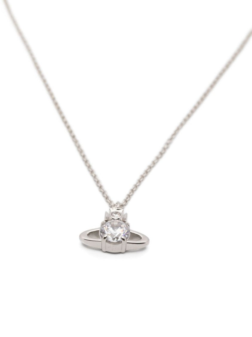 Vivienne Westwood Necklace With Stylized Orb Pendant And Clear Gemstone