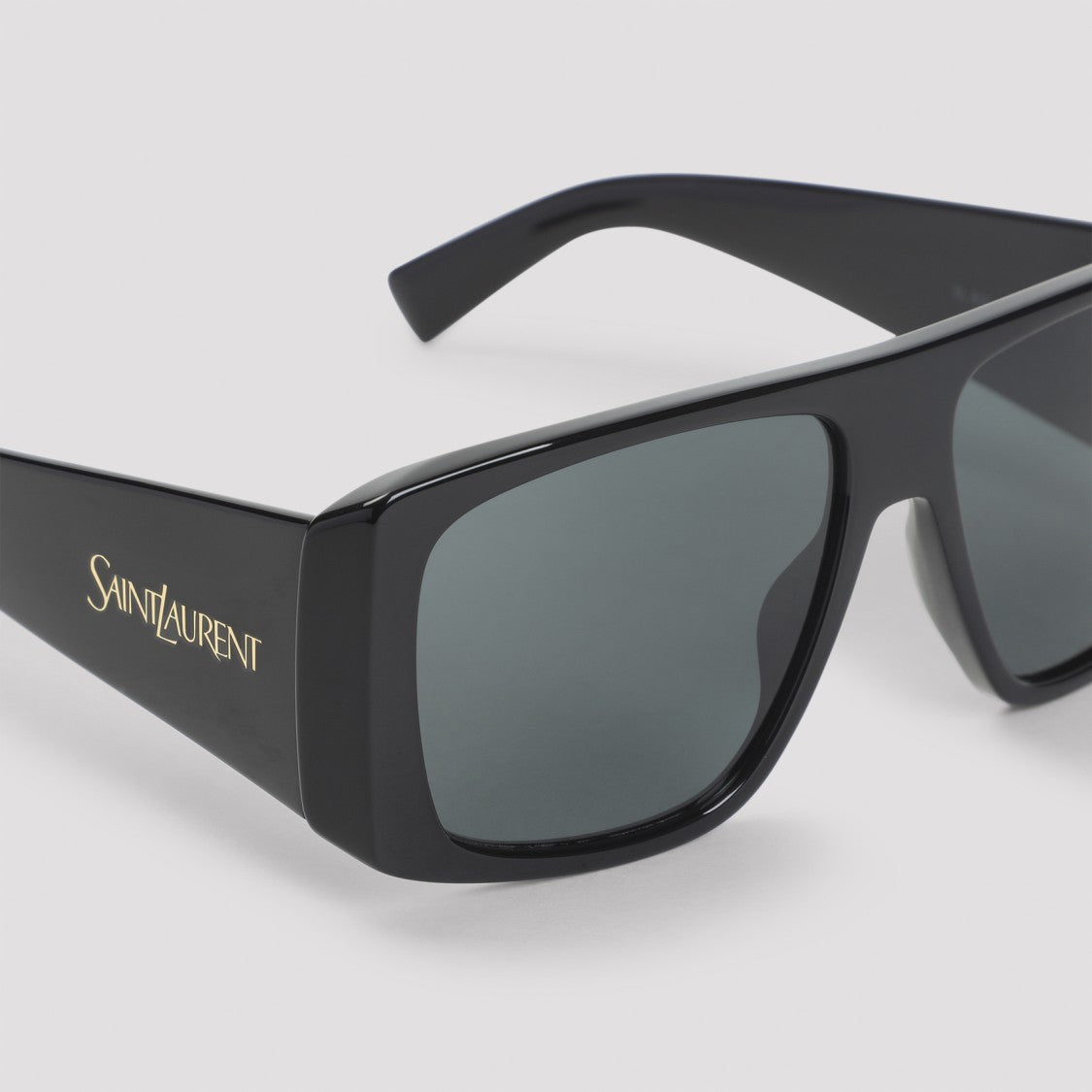 Saint Laurent Squared Black Acetate Sunglasses With Gold-Tone Logo