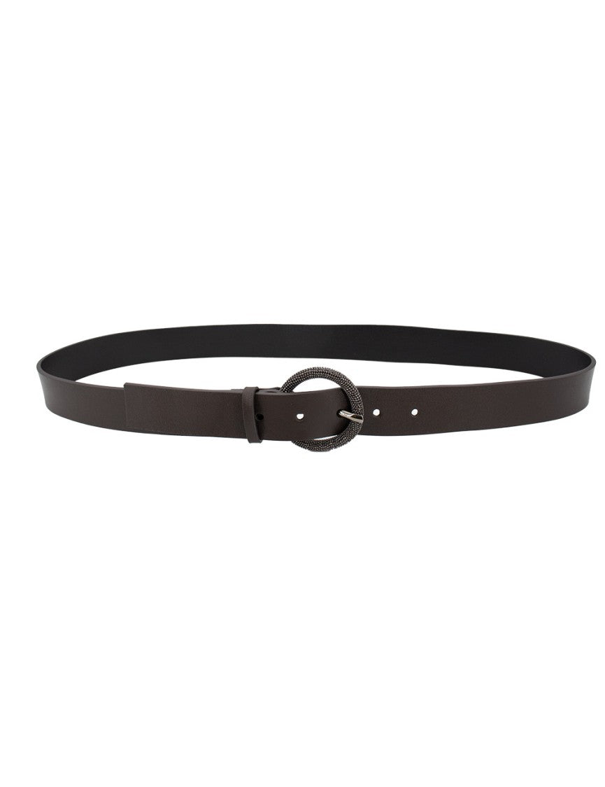 Le Tricot Perugia Dark Brown Leather Belt With Textured Buckle