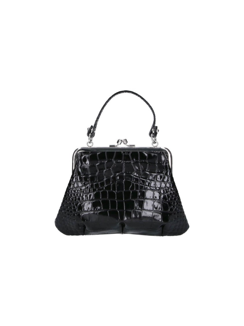 Vivienne Westwood Black Granny Frame Crocodile-Embossed Calfskin Handbag
