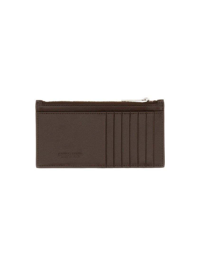 Bottega Veneta Compact Leather Card Holder With Zippered Compartment