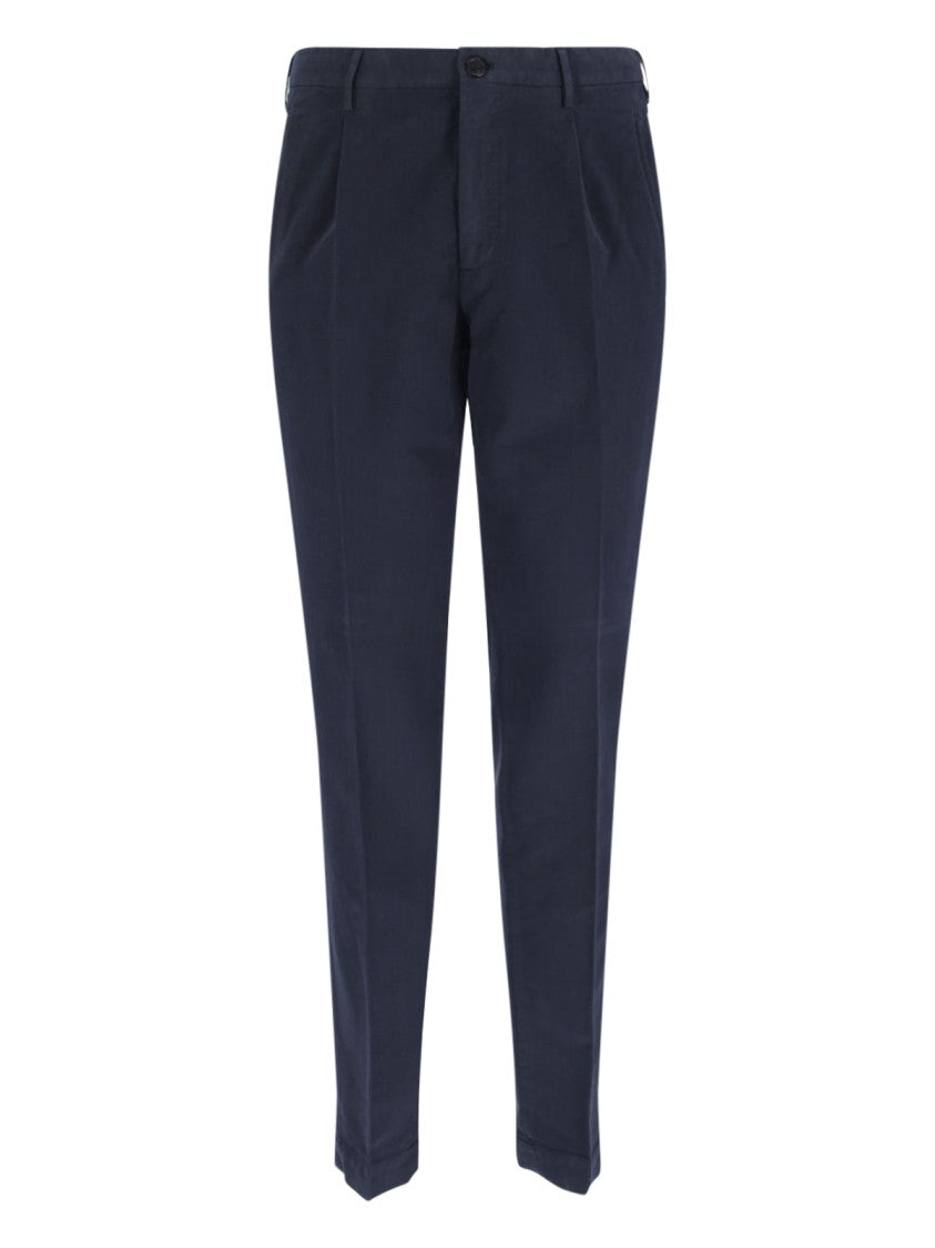 Incotex Navy Chinos With Pleated Front And Classic Straight Leg