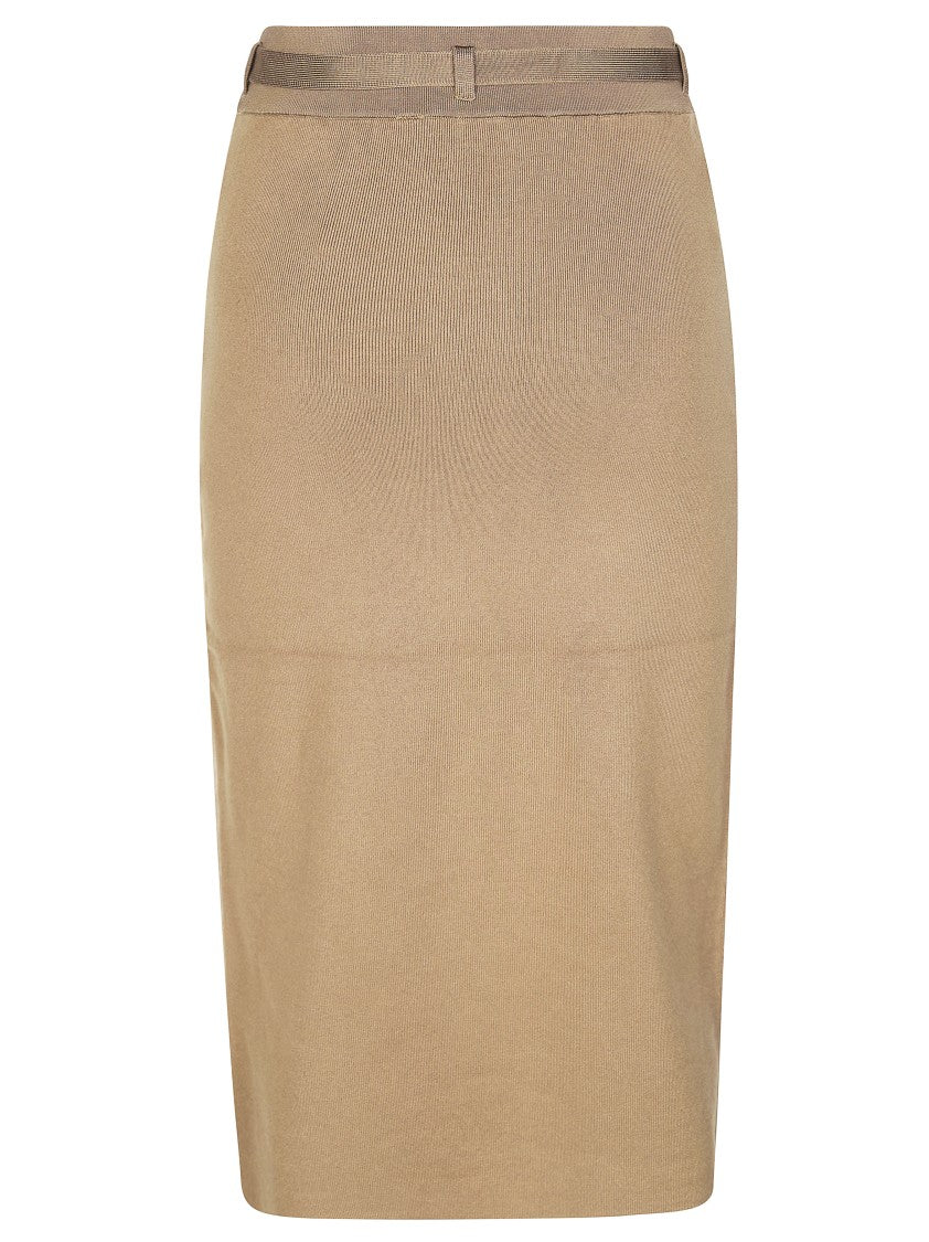 Elisabetta Franchi Fitted Midi Gold Buttons Knit Skirt