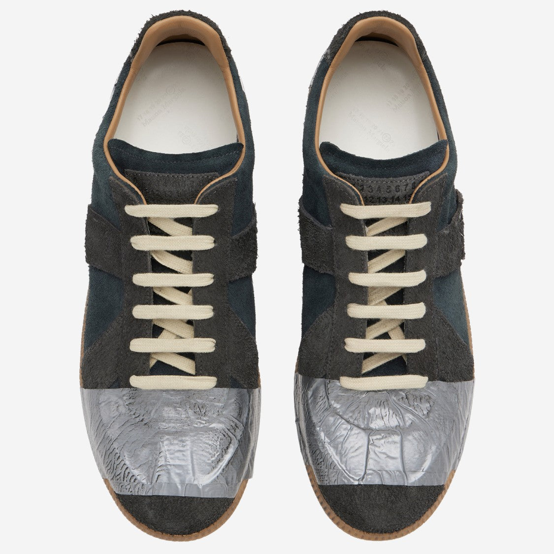 Maison Margiela Textured Leather Sneakers With Contrasting Appliqués