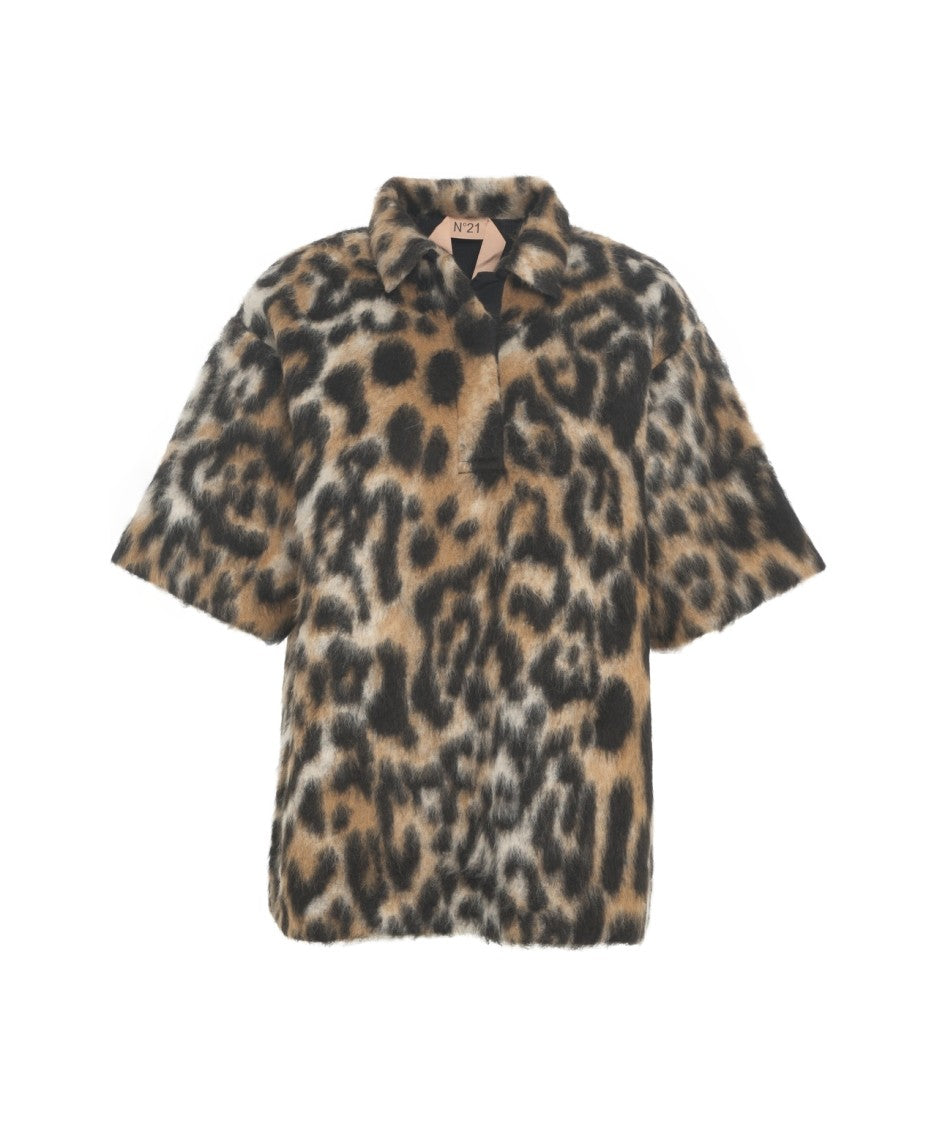 N°21 Leo-Print Polo With Classic Collar And Plush Texture