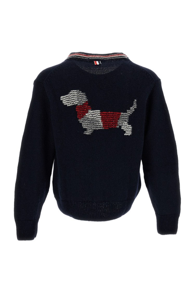 Thom Browne Blue Wool Donegal Hector Patchwork Cardigan