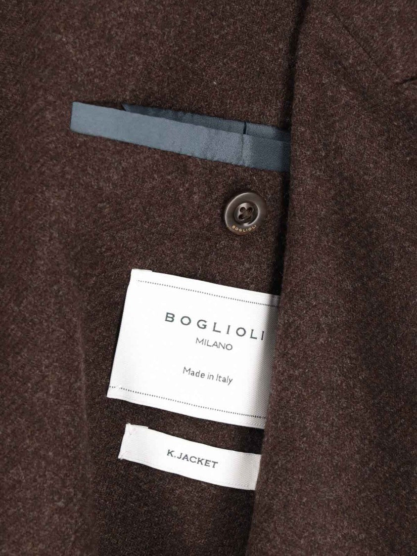 Boglioli Brown Wool-Blend Double-Breasted Notch Lapel Blazer