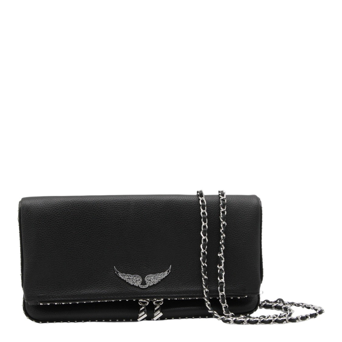 Zadig & Voltaire Textured Black Leather Clutch With Silver Accents
