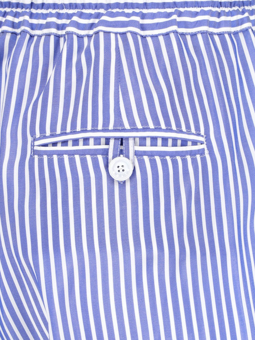 Kiton Light Blue Wide-Leg Striped Silk Trousers