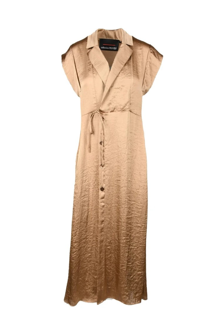 Collection Privee? Bronze Midi Dress With Notched Collar