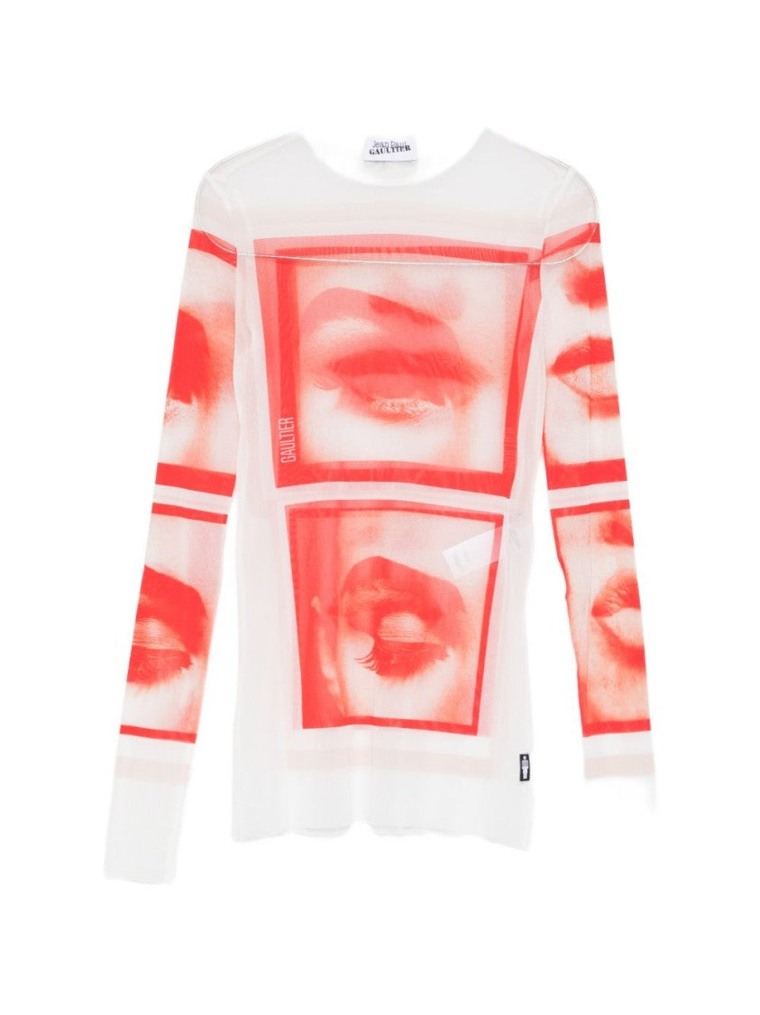 Jean Paul Gaultier Sheer Long-Sleeve Top With Bold Graphic Prints