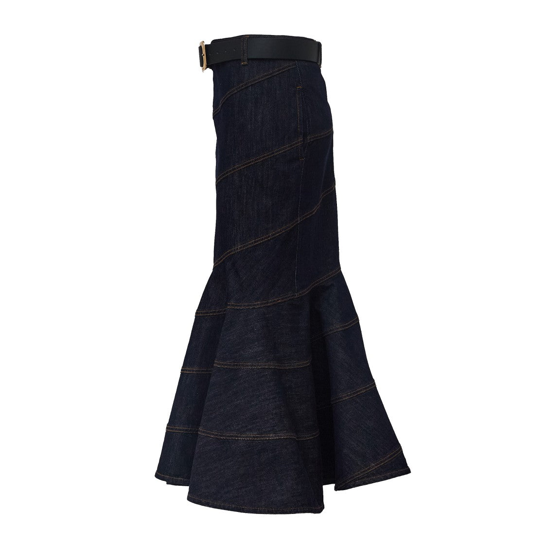 Self-Portrait Indigo Denim Midi Skirt With Removable Belt And Mermaid Hem