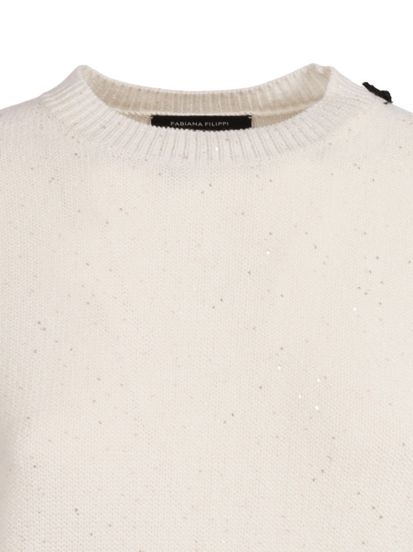 Fabiana Filippi White Sequin Linen Short Top