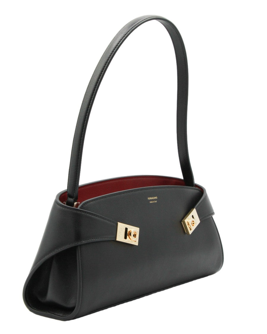 Ferragamo Rectangular Handbag With Gold-Tone Accents And Rich Interior