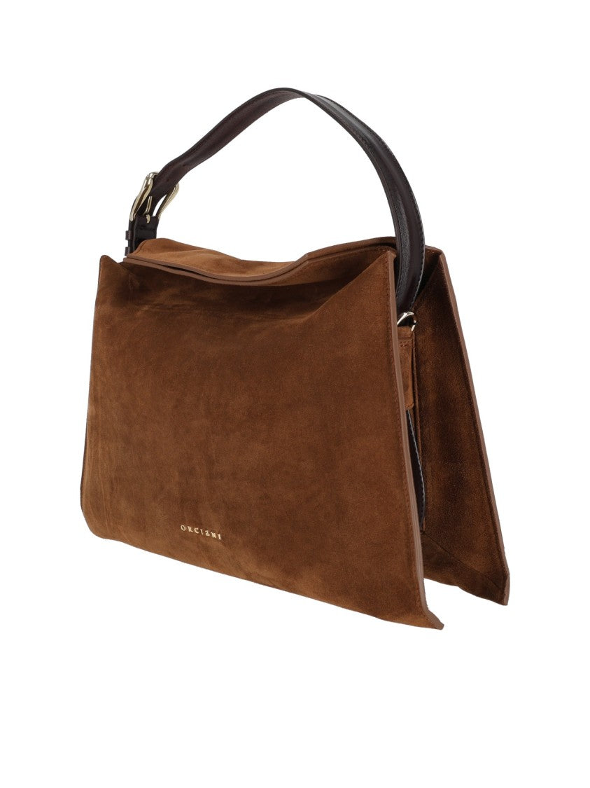 Claudio Orciani Trinity M Peach + Gold Suede Shoulder Bag