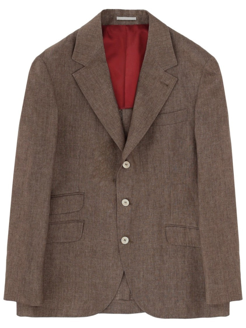 Brunello Cucinelli Single-Breasted Flap-Pocket Linen Blazer