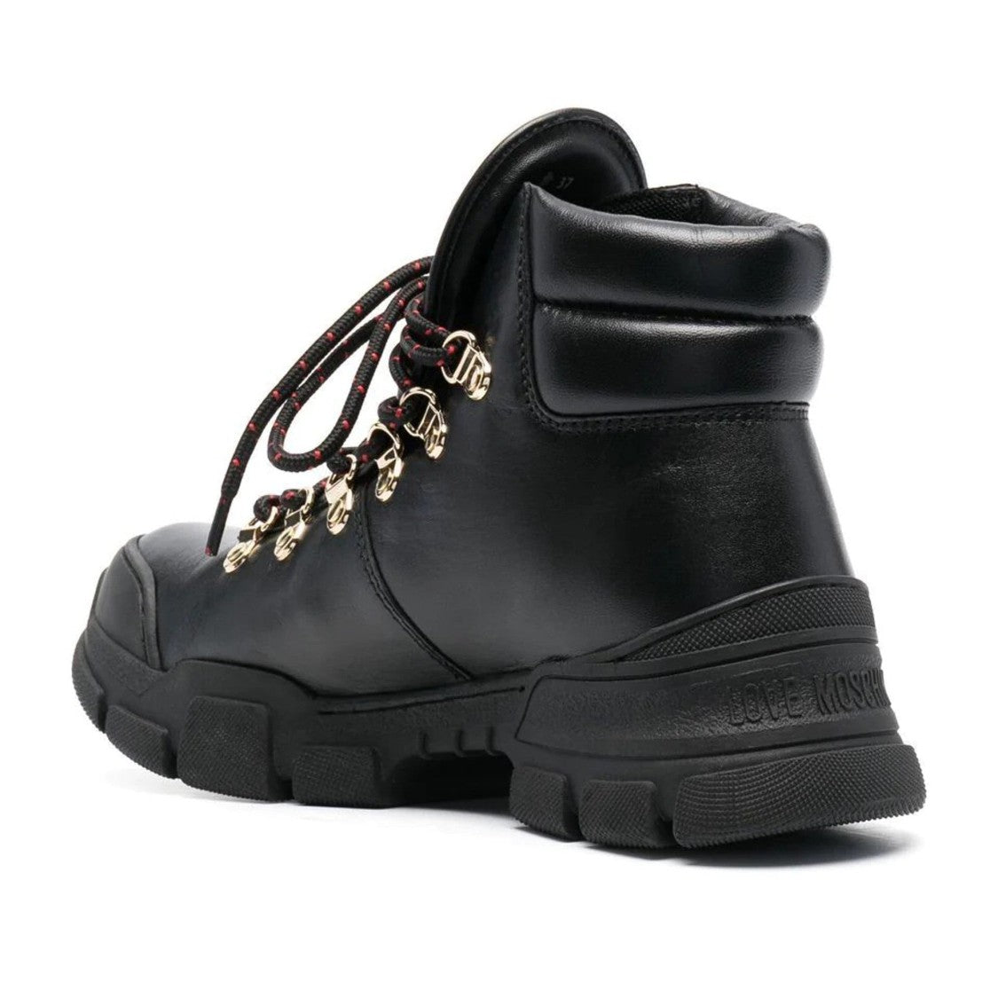 Love Moschino Black Chunky Sole Metallic Accent Lace-Up Leather Boots
