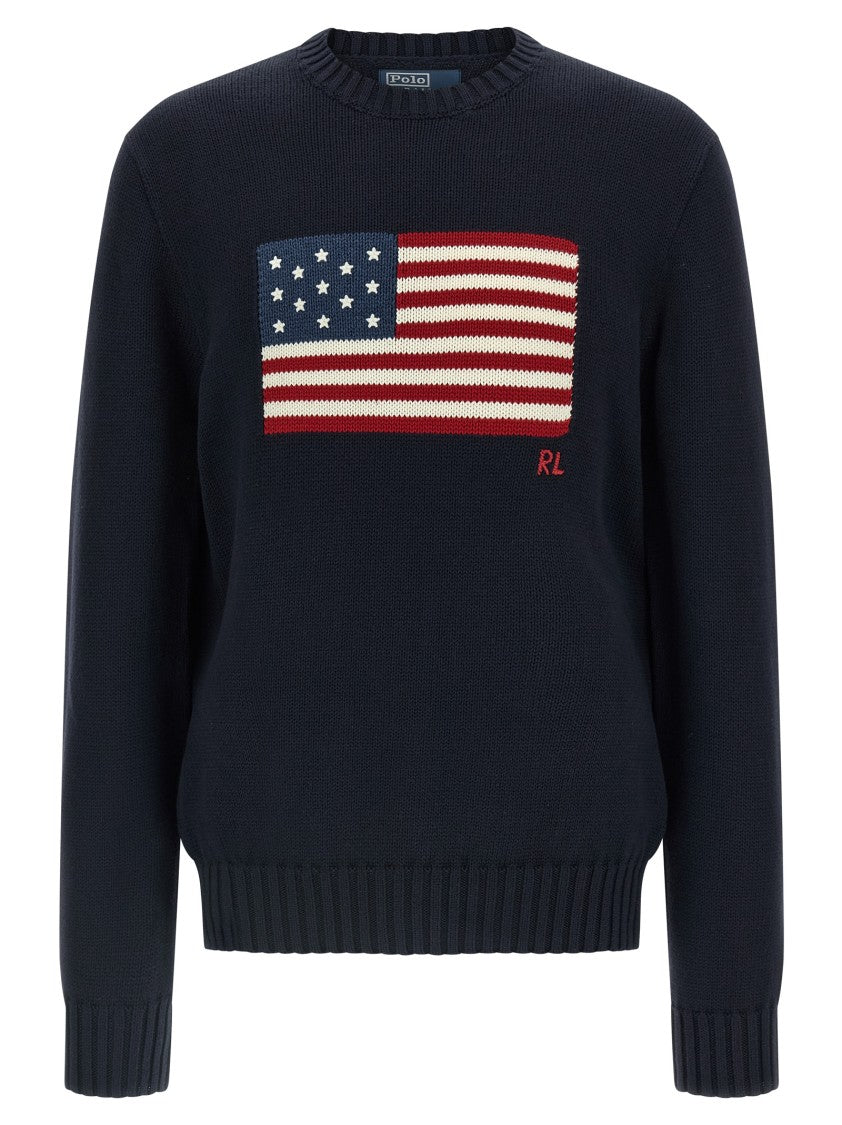 Polo Ralph Lauren Intarsia Knit Sweater With Flag Design And Embroidered Initials