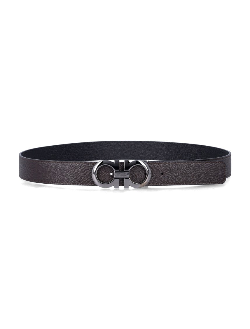 Ferragamo Hammered Leather Reversible Gancini Belt
