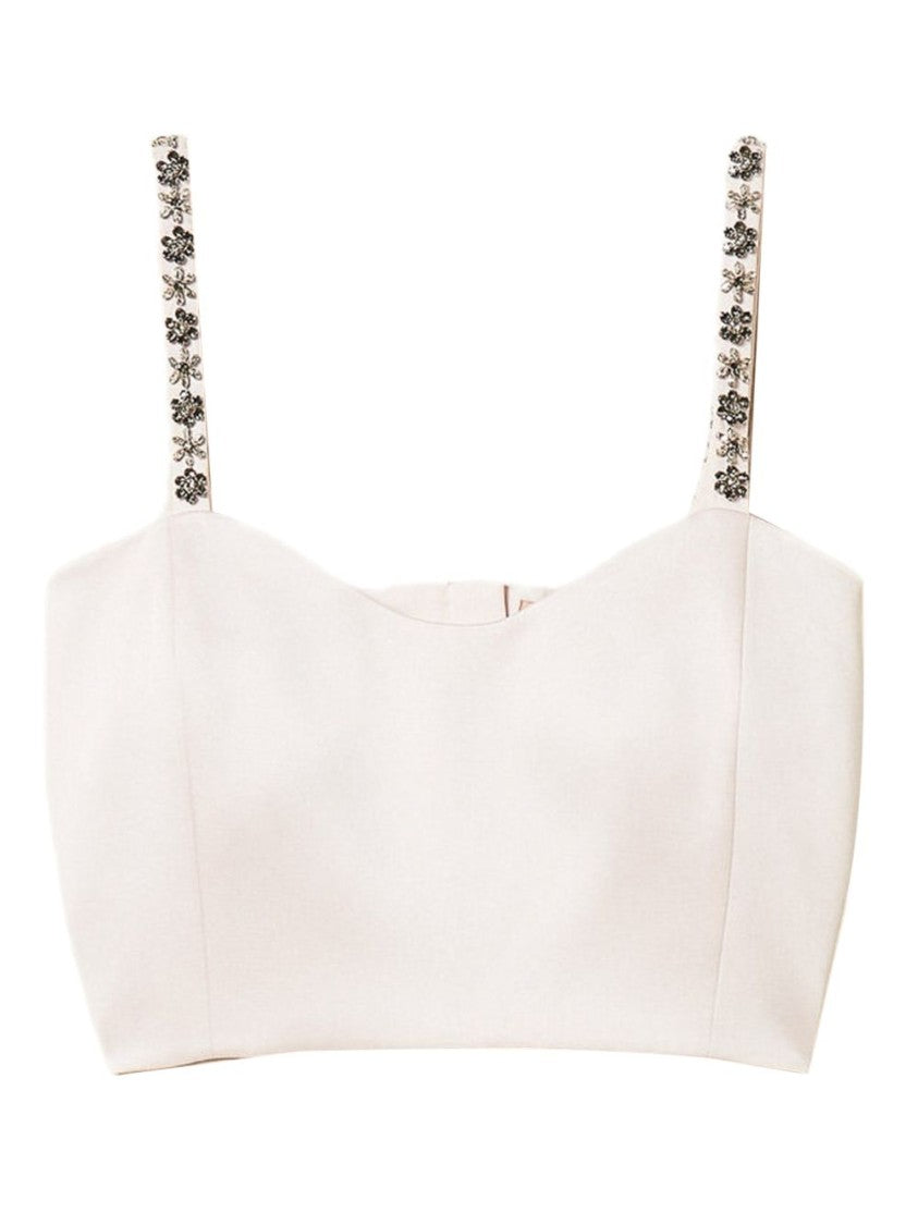 Twin-Set Cropped Fitted Top With Floral Bead Accents