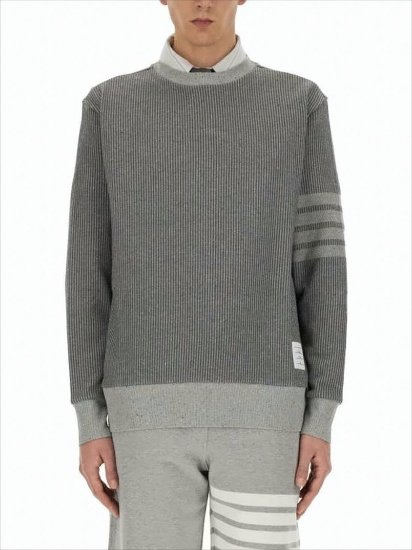 Thom Browne Ribbed Knit Sweater With Striped Sleeve Detailing