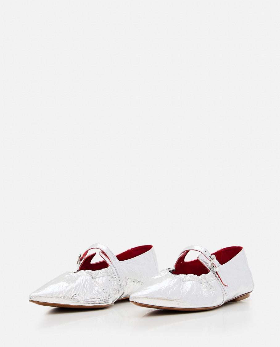 Plan C Silver Ballerina Flats With Buckle Fastening