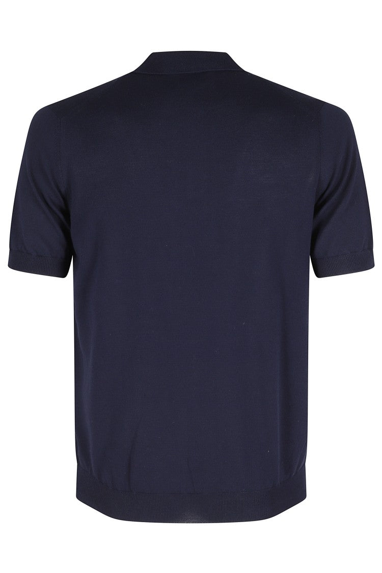 Tagliatore Blue Keith Short Sleeve Ribbed Trim Cotton Polo Shirt