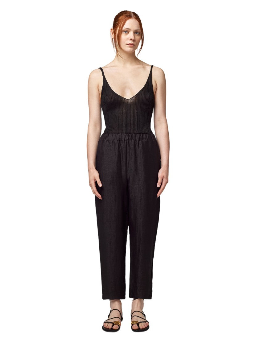 Alpha Studio Elastic Waistband Straight-Leg Cropped Pants