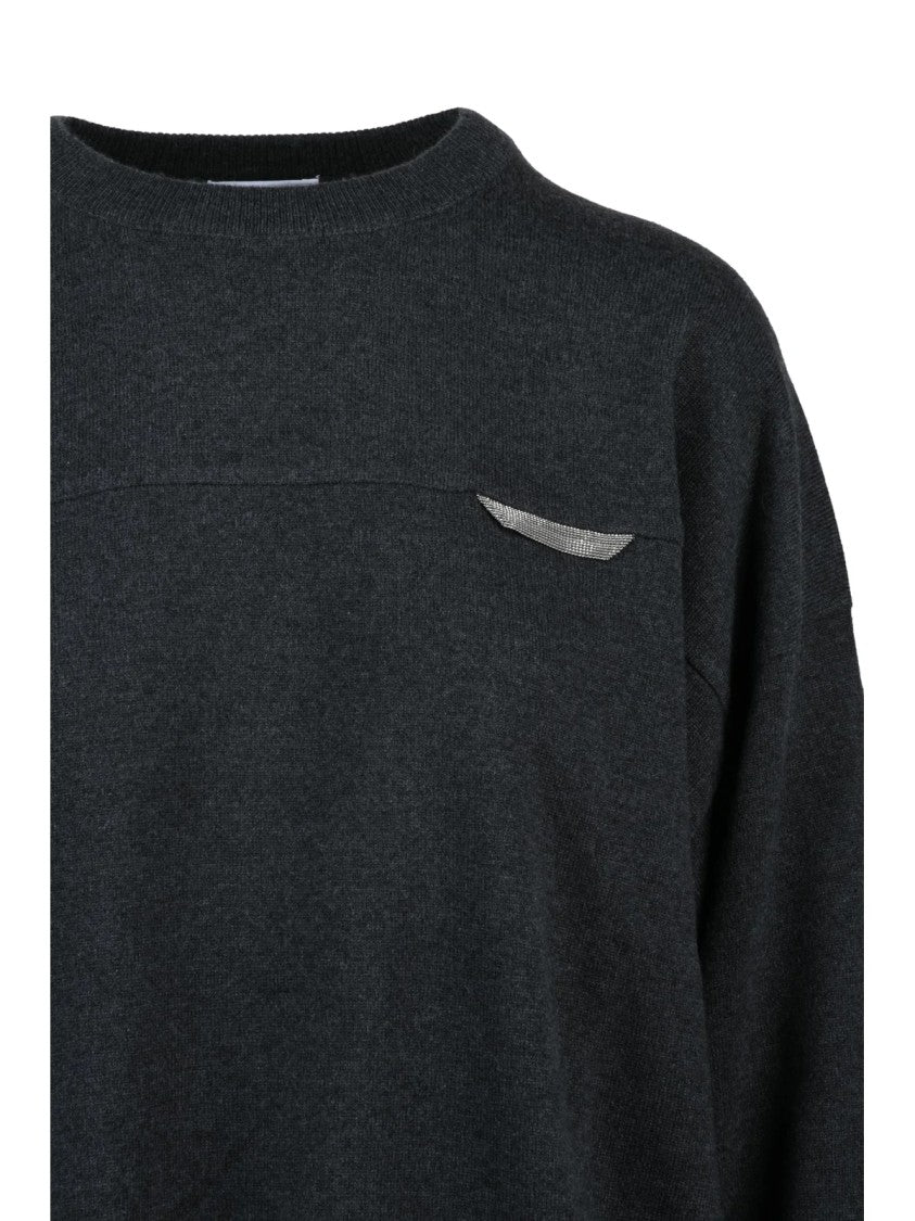 Brunello Cucinelli Cashmere Crewneck Sweater With Relaxed Fit And Decorative Detail