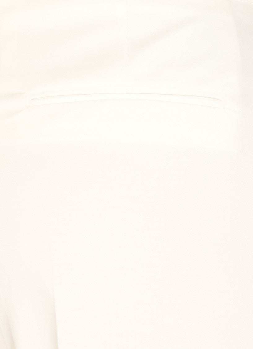 Pt Torino Cropped White Cotton Pants With Wide Leg And Turn-Up Hem