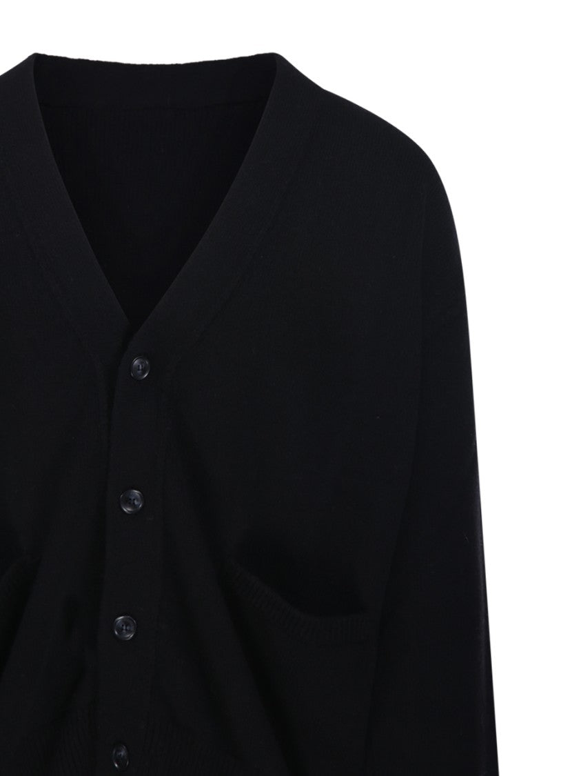A Paper Kid Black Cardigan With Deep V-Neck And Relaxed Fit