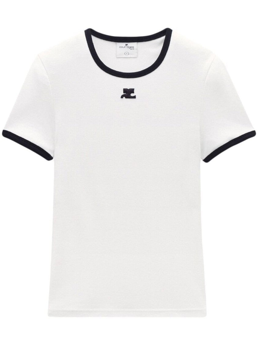 Courrèges White Black Contrasting Trim Cotton Top