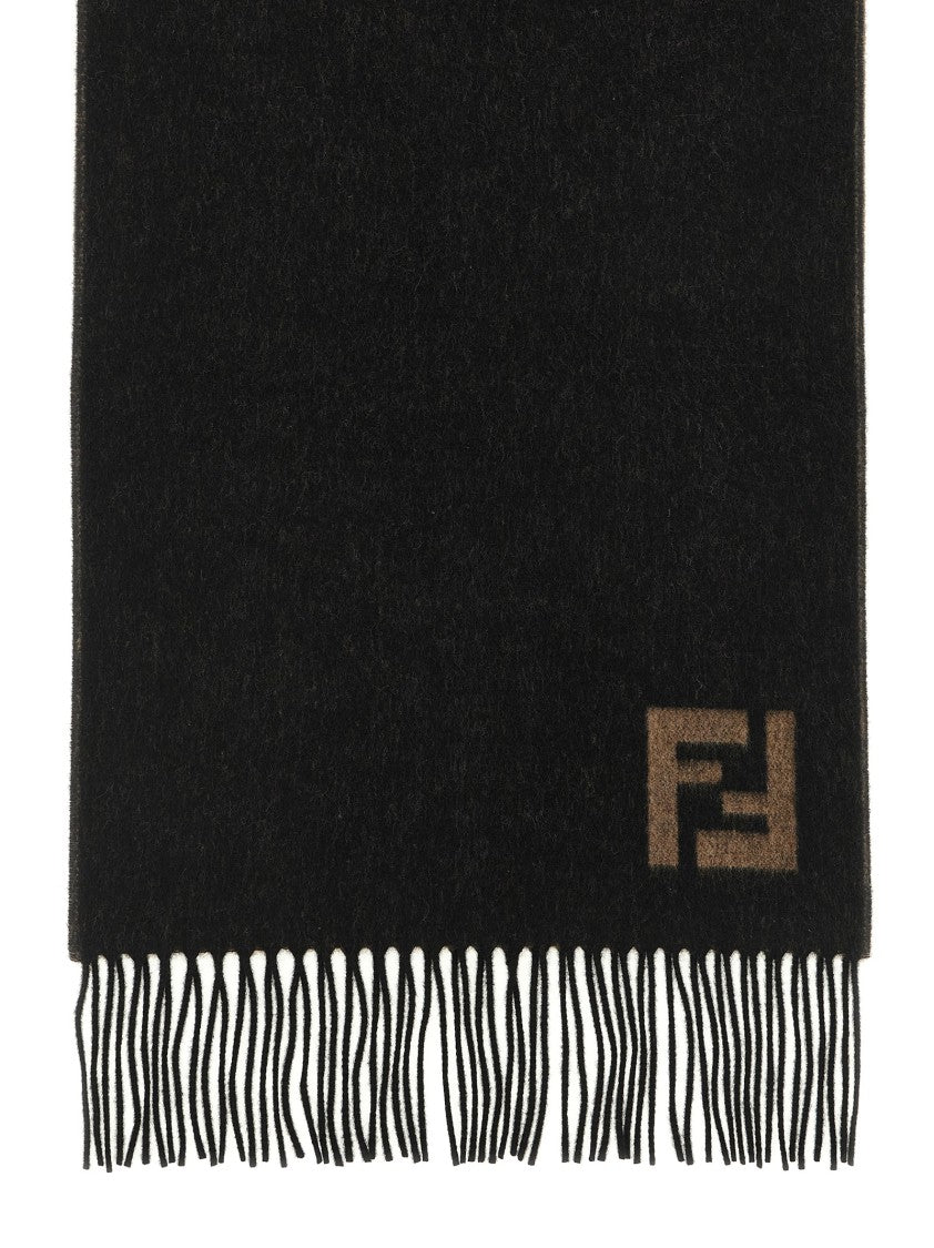 Fendi Reversible Wool And Cashmere Scarf With Ff Intarsia