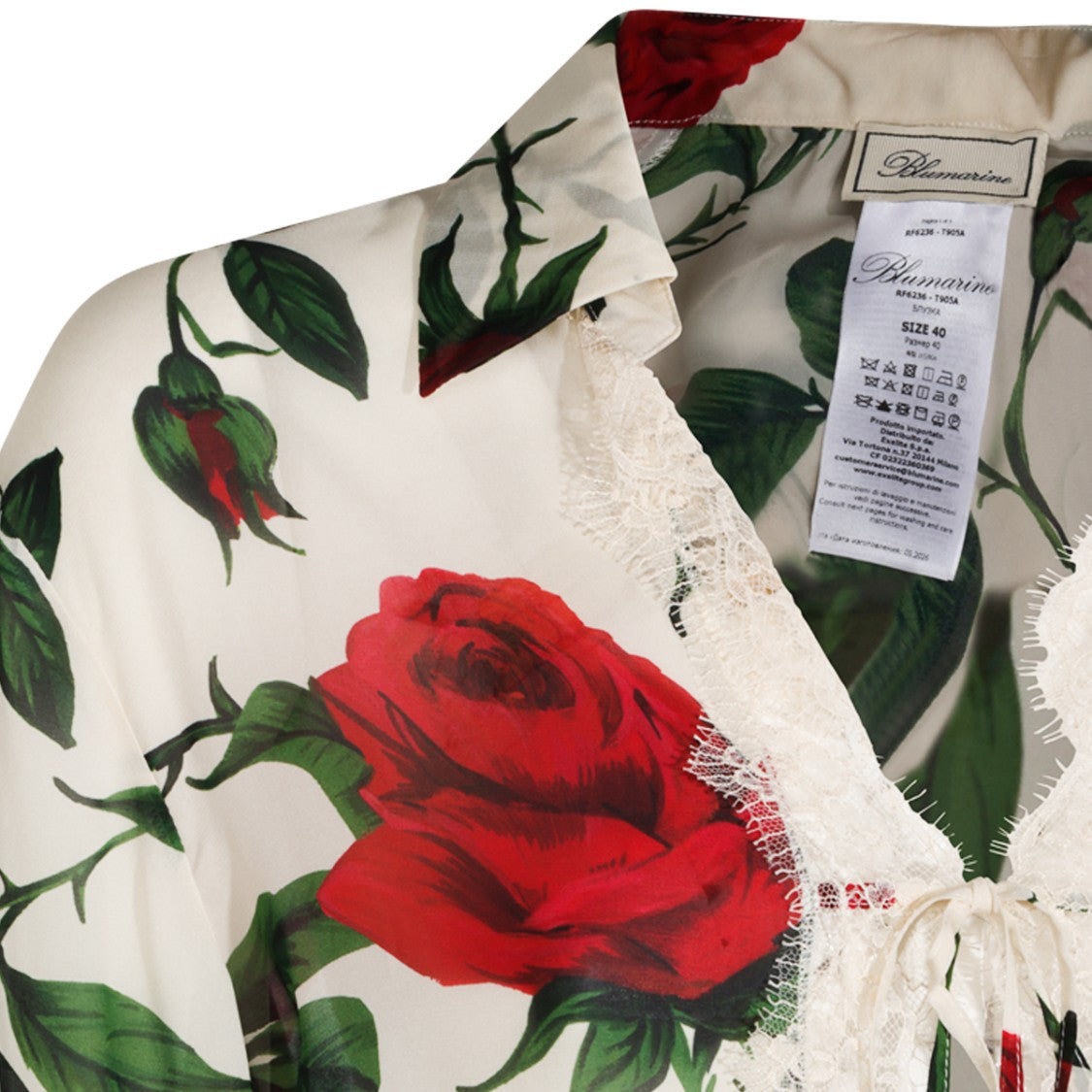 Blumarine Multicolor Amber Floral Print Viscose Lace-Trim Shirt