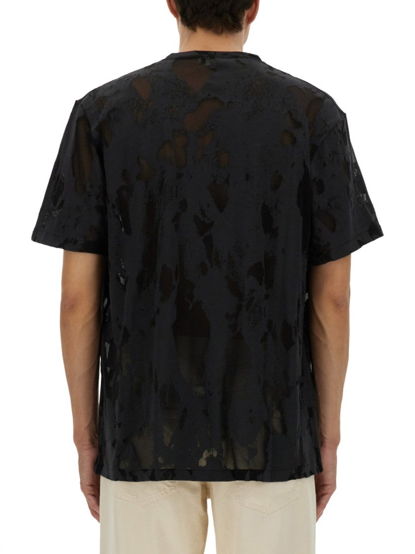 Alexander Mcqueen Distressed Black T-Shirt With Signature Logo
