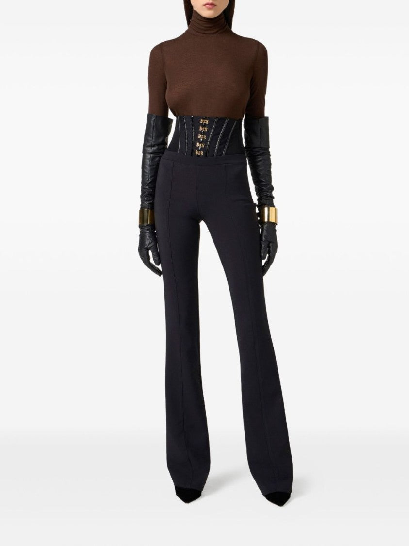 Elisabetta Franchi Fitted Black Trousers With Flared Hem