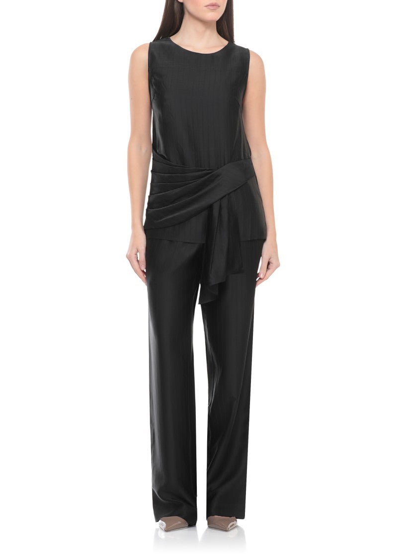 Loulou De Saison Black Fonda Draped Viscose Tank Top