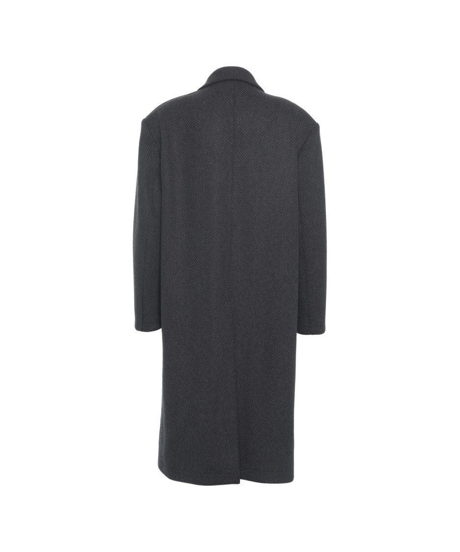 Harris Wharf London Oversized Wool Coat With Herringbone Pattern And Classic Lapel